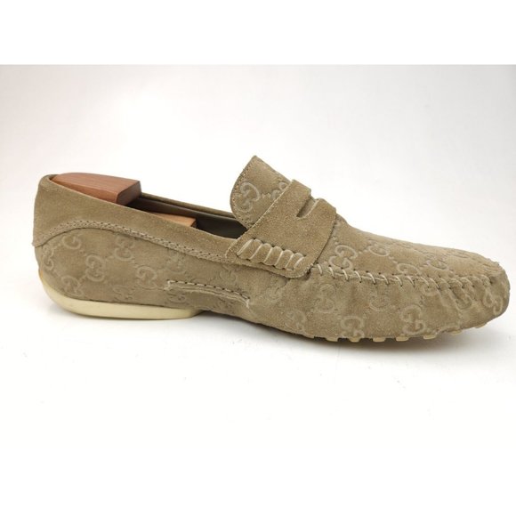Gucci Guccissima Suede Embossed GG Beige Driving Loafers Size 8.5 US 9-9.5 - Picture 2 of 14